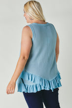 Light Blue Plus Scoope Neck Sleeveless Ruffle Women's Tunic