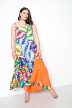 Orange Splice Marble Print Tiered Shirt Tropical Women's Dress