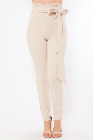 Beige Women's High Waist Fashion Skinny Pants