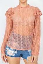 Dusty Sand Sheer Crochet Lace Ruffled Top