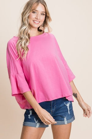 Pink Solid Cotton Casual Top