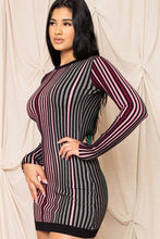 Pink & Green Multi-color Striped Ribbed Dress