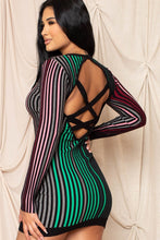 Pink & Green Multi-color Striped Ribbed Dress