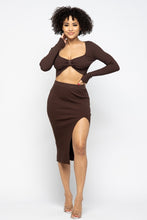 Chocolate High Slit Women's Skirt Set