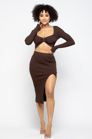 Chocolate High Slit Women's Skirt Set