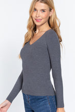 Grey V-neck Viscose Rib Sweater