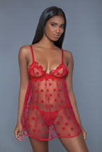 Red 1 Piece Fine Mesh Heart Designed Women's Slip Dress