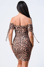 Pale Yellow Leopard Print Off Shoulder Shirring Bodycon Dress