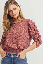 Mauve Smocked Band Top With Shirring Puff Sleeve