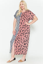 Dustry Pink Front Slit Dolman Leopard Print Maxi Women's Dress