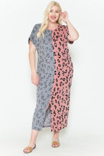 Dustry Pink Front Slit Dolman Leopard Print Maxi Women's Dress