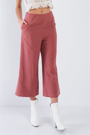 Dusty Rose Pink Women's 100% Cotton Pinstripe Gaucho Pants