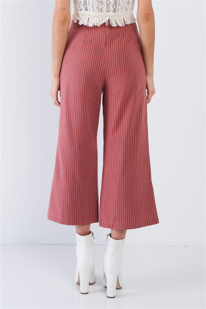 Dusty Rose Pink Women's 100% Cotton Pinstripe Gaucho Pants