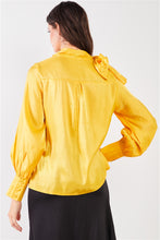 Yellow El Mirage Chiffon Bishop Sleeve Tie-neck Blouse Top