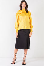 Yellow El Mirage Chiffon Bishop Sleeve Tie-neck Blouse Top