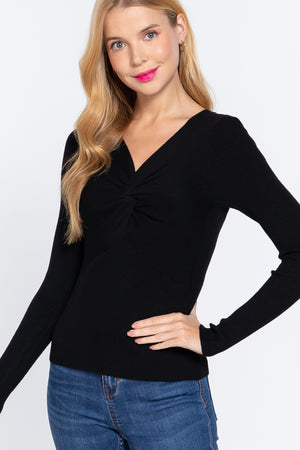 Black Crew Neck Knotted Crop Sweater