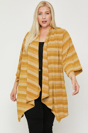 Mustard Kimono Style Striped Women's Cardigan