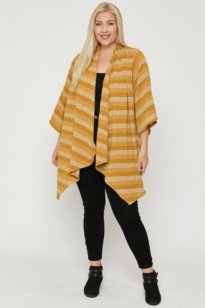 Mustard Kimono Style Striped Women's Cardigan