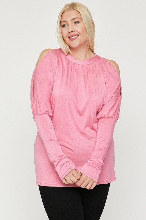 Pink Long Sleeves Solid Women's Top