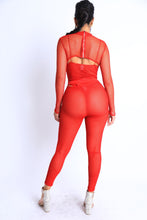Red Women's Imported Mesh Crop Jumpsuit Set