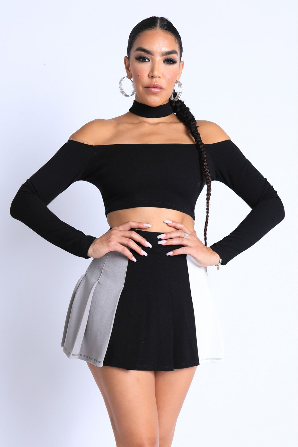 Black Choker Off-shoulder Women's Top Set