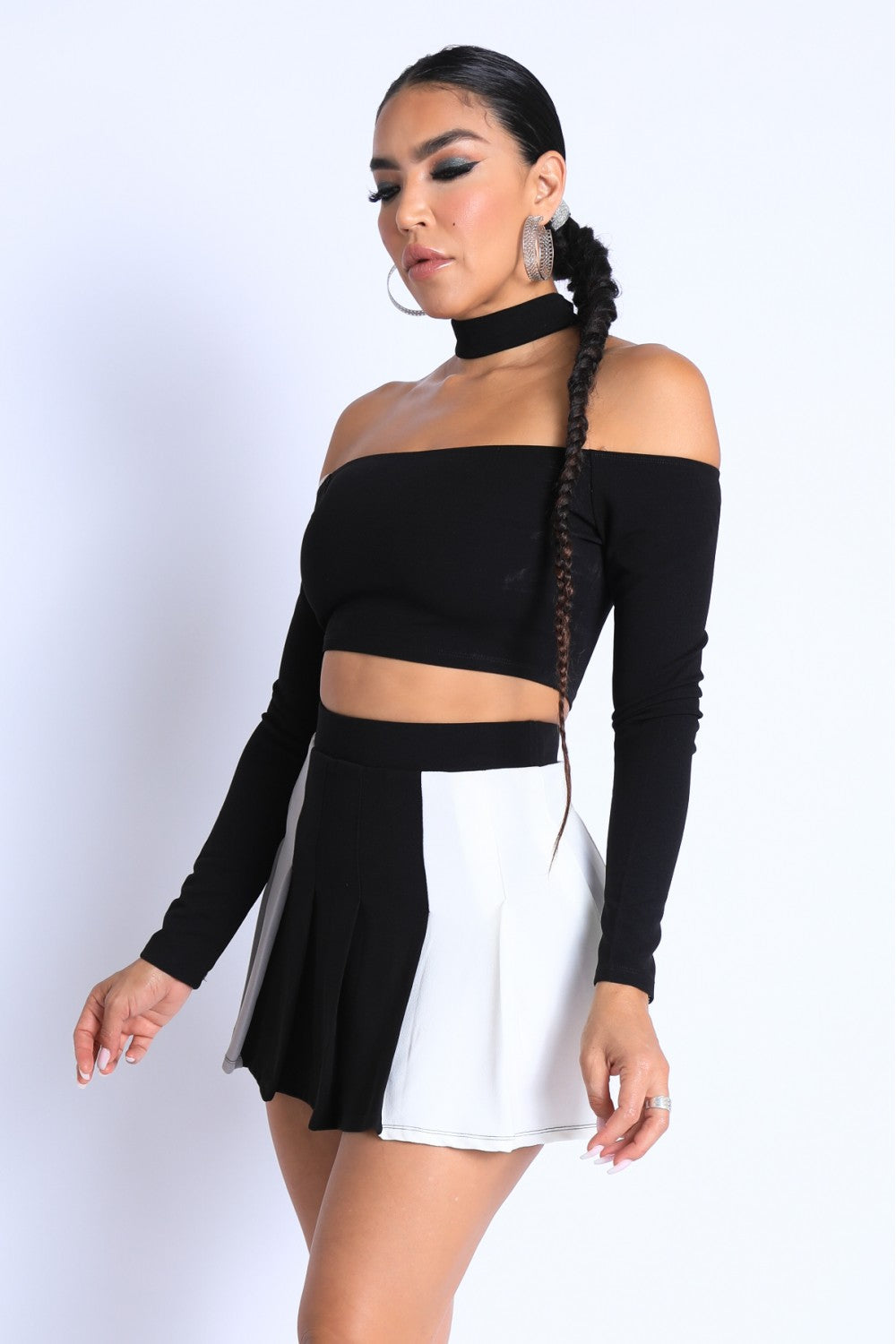 Black Choker Off-shoulder Women's Top Set