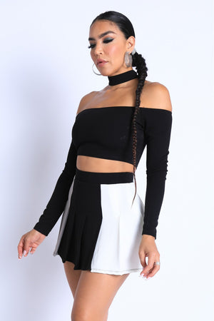 Black Choker Off-shoulder Women's Top Set