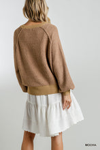 Beige Puff Sleeve Boat Neck Sweater