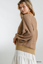 Beige Puff Sleeve Boat Neck Sweater
