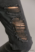 Black Women's Straight Cut Distressed Denim Jeans With Raw Hem